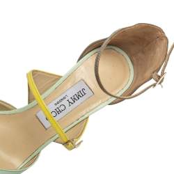 Pre Owned Jimmy Choo Multicolor Leather And Patent Leather Ankle Strap Sandals Size 37.5