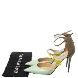 Pre Owned Jimmy Choo Multicolor Leather And Patent Leather Ankle Strap Sandals Size 37.5