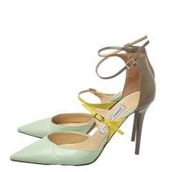 Pre Owned Jimmy Choo Multicolor Leather And Patent Leather Ankle Strap Sandals Size 37.5