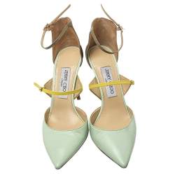 Pre Owned Jimmy Choo Multicolor Leather And Patent Leather Ankle Strap Sandals Size 37.5