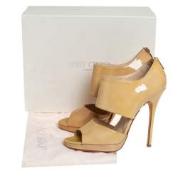 Pre Owned Jimmy Choo Beige Patent Leather Private Peep Toe Pumps Size 38