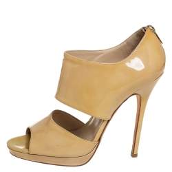 Pre Owned Jimmy Choo Beige Patent Leather Private Peep Toe Pumps Size 38