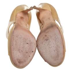 Pre Owned Jimmy Choo Beige Patent Leather Private Peep Toe Pumps Size 38