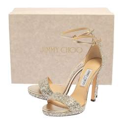 Pre Owned Jimmy Choo Silver Coarse Glitter Misty Sandals Size 39