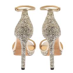 Pre Owned Jimmy Choo Silver Coarse Glitter Misty Sandals Size 39