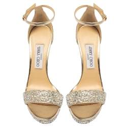 Pre Owned Jimmy Choo Silver Coarse Glitter Misty Sandals Size 39