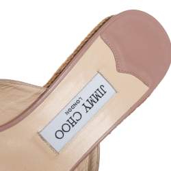 Pre Owned  Jimmy Choo Beige Leather Crisscross Wedge Espadrille Sandals Size 40