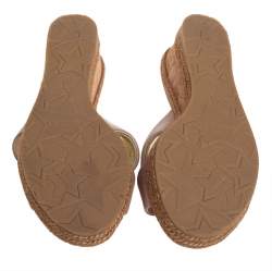 Pre Owned  Jimmy Choo Beige Leather Crisscross Wedge Espadrille Sandals Size 40