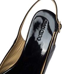 Pre Owned Jimmy Choo Black Patent Leather Prova Cork Wedge Peep Toe Platform Slingback Sandals Size 40