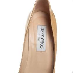 Pre Owned Jimmy Choo Nude Patent Leather Cosmic Platform Pumps Size 37
