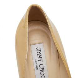 Pre Owned Jimmy Choo Nude Patent Leather Cosmic Platform Pumps Size 37