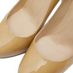 Pre Owned Jimmy Choo Nude Patent Leather Cosmic Platform Pumps Size 37