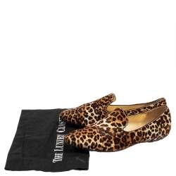 Pre Owned Jimmy Choo Brown Leopard Pony Hair Wheel Smoking Slippers Size 37
