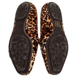 Pre Owned Jimmy Choo Brown Leopard Pony Hair Wheel Smoking Slippers Size 37
