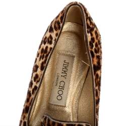 Pre Owned Jimmy Choo Brown Leopard Pony Hair Wheel Smoking Slippers Size 37