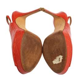 Pre Owned Jimmy Choo Orange Croc Embossed Leather  Peep Toe Platform Slingback Sandals Size 38