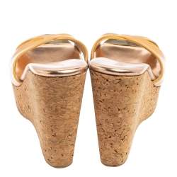 Pre Owned Jimmy Choo Beige Patent Leather Perfume Cork Wedge Slide Sandals Size 39