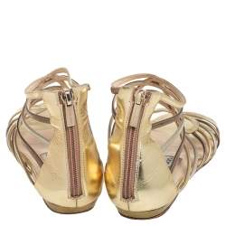 Pre Owned Jimmy Choo Metallic Gold/Silver Leather Gladiator Flat Sandals Size 38.5