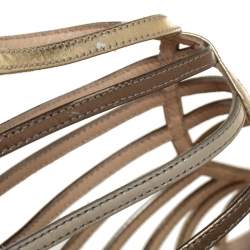 Pre Owned Jimmy Choo Metallic Gold/Silver Leather Gladiator Flat Sandals Size 38.5