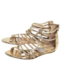 Pre Owned Jimmy Choo Metallic Gold/Silver Leather Gladiator Flat Sandals Size 38.5