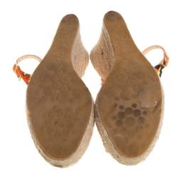 Pre Owned Jimmy Choo Multicolor Canvas Espadrille Wedge Slingback Sandals Size 38