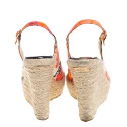 Pre Owned Jimmy Choo Multicolor Canvas Espadrille Wedge Slingback Sandals Size 38