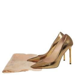 Pre Owned Jimmy Choo Gold Leather Romy Pointed Poe Pumps Size 40.5