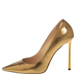 Pre Owned Jimmy Choo Gold Leather Romy Pointed Poe Pumps Size 40.5