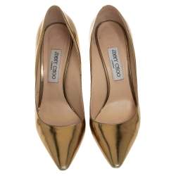 Pre Owned Jimmy Choo Gold Leather Romy Pointed Poe Pumps Size 40.5