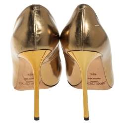 Pre Owned Jimmy Choo Gold Leather Romy Pointed Poe Pumps Size 40.5