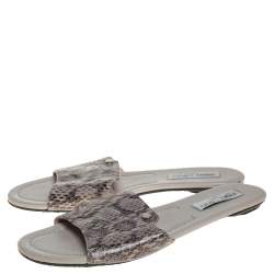مملوكة مسبقًا Jimmy Choo Grey/Black Python Embossed Leather Nanda Flat Slides Size 40