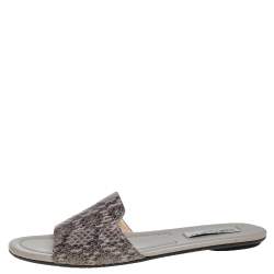 مملوكة مسبقًا Jimmy Choo Grey/Black Python Embossed Leather Nanda Flat Slides Size 40