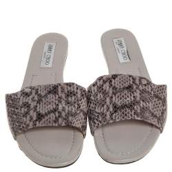 مملوكة مسبقًا Jimmy Choo Grey/Black Python Embossed Leather Nanda Flat Slides Size 40