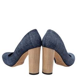 مملوكة مسبقًا حذاء كعب عالي جيمي تشو لاريا كعب سميك دنيم أزرق مقاس 40