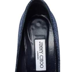 مملوكة مسبقًا حذاء كعب عالي جيمي تشو لاريا كعب سميك دنيم أزرق مقاس 40