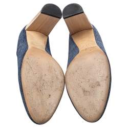 مملوكة مسبقًا حذاء كعب عالي جيمي تشو لاريا كعب سميك دنيم أزرق مقاس 40