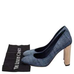 مملوكة مسبقًا حذاء كعب عالي جيمي تشو لاريا كعب سميك دنيم أزرق مقاس 40