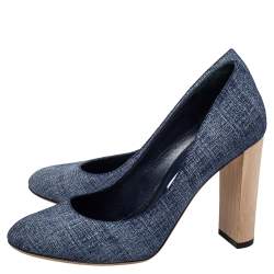 مملوكة مسبقًا حذاء كعب عالي جيمي تشو لاريا كعب سميك دنيم أزرق مقاس 40