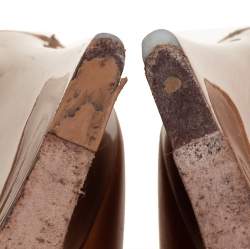 Pre Owned Jimmy Choo Tan Leather Wedge Peep Toe Pumps Size 39.5