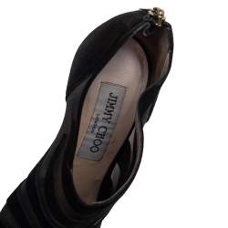 Pre Owned Jimmy Choo Black Suede And Net  Kerfield Peep Toe Platform Booties Size 37