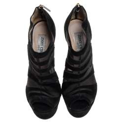 Pre Owned Jimmy Choo Black Suede And Net  Kerfield Peep Toe Platform Booties Size 37