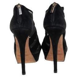 Pre Owned Jimmy Choo Black Suede And Net  Kerfield Peep Toe Platform Booties Size 37