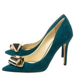 مملوكة مسبقًا حذاء كعب عالي جيمي تشو فيسنا سويدي أخضر مقاس 37.5 