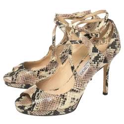Jimmy Choo Multicolor Python Embossed Leather Strappy Peep Toe Sandals Size 36