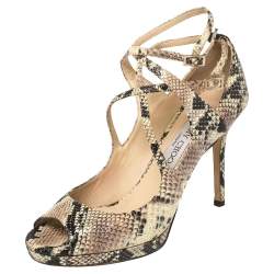 Jimmy Choo Multicolor Python Embossed Leather Strappy Peep Toe Sandals Size 36