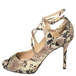 Jimmy Choo Multicolor Python Embossed Leather Strappy Peep Toe Sandals Size 36