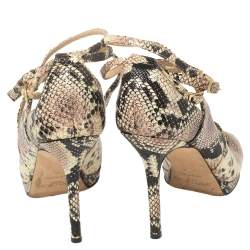 Jimmy Choo Multicolor Python Embossed Leather Strappy Peep Toe Sandals Size 36