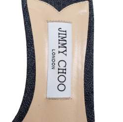 Pre Owned Jimmy Choo Blue Denim Stacey Crystal Embellished Slide Sandals Size 38