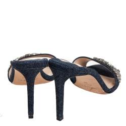 Pre Owned Jimmy Choo Blue Denim Stacey Crystal Embellished Slide Sandals Size 38
