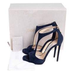 Pre Owned Jimmy Choo Navy Blue Suede Lana Open Toe Sandals Size 37.5